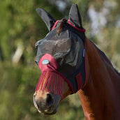 WeatherBeeta Fliegenmaske ComFiTec Fine mit Ohren und Fransen Schwarz/Burgund WeatherBeeta Fliegenmaske ComFiTec Fine mit Ohren und Fransen Schwarz/Burgund
