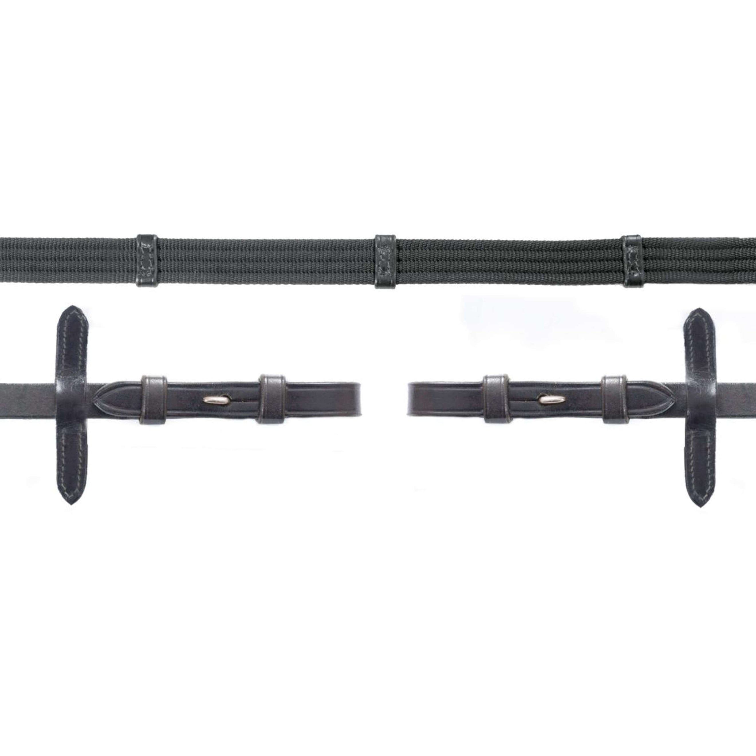 Schockemöhle Zügel Gurtmaterialmit Stops Schwarz/Silber