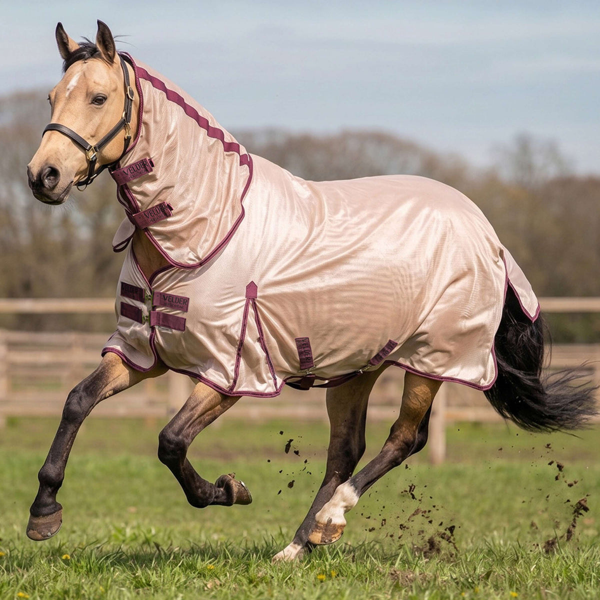 Velder Horsewear Fliegendecke Mesh mit Halsteil Earth Grey
