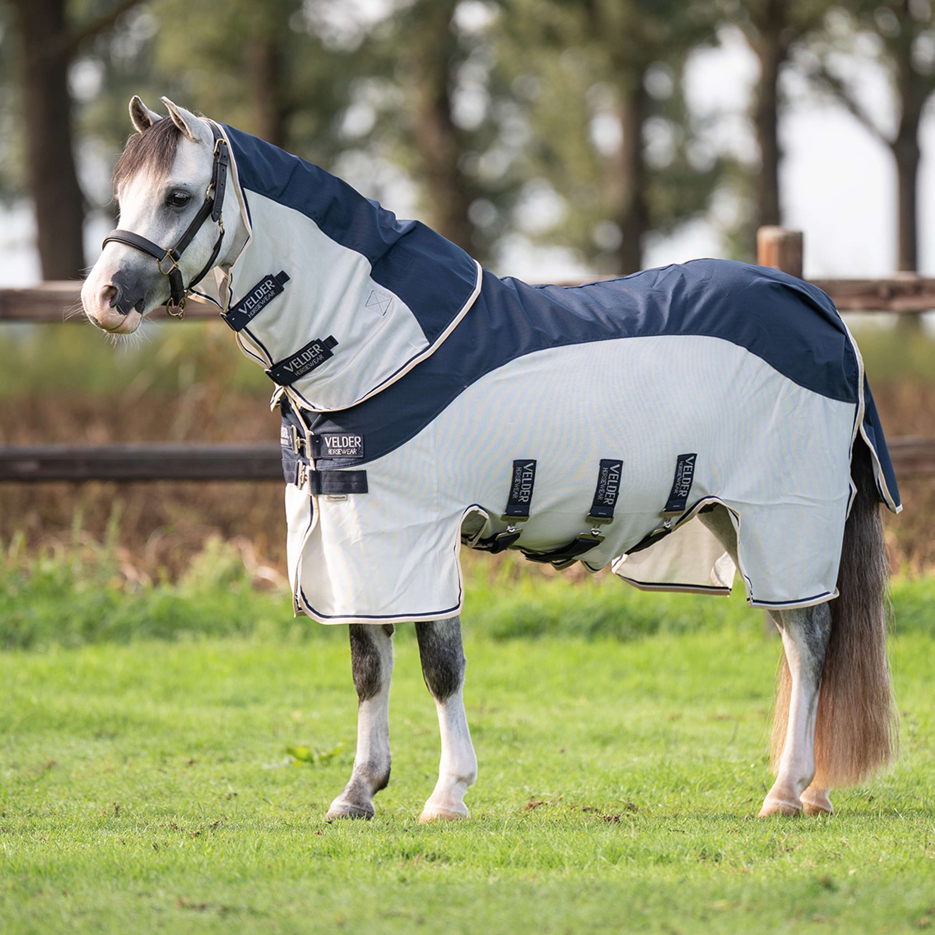 Velder Horsewear Premium Pony Fliegendecke Waterproof-Top Navy/Pearl Silver