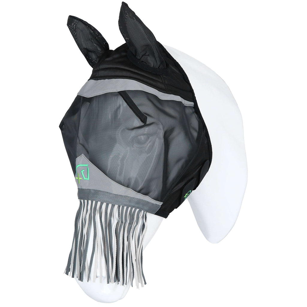 Agradi Horse Fliegenmaske Fine Mesh mit Ohren und Fransen Schwarz