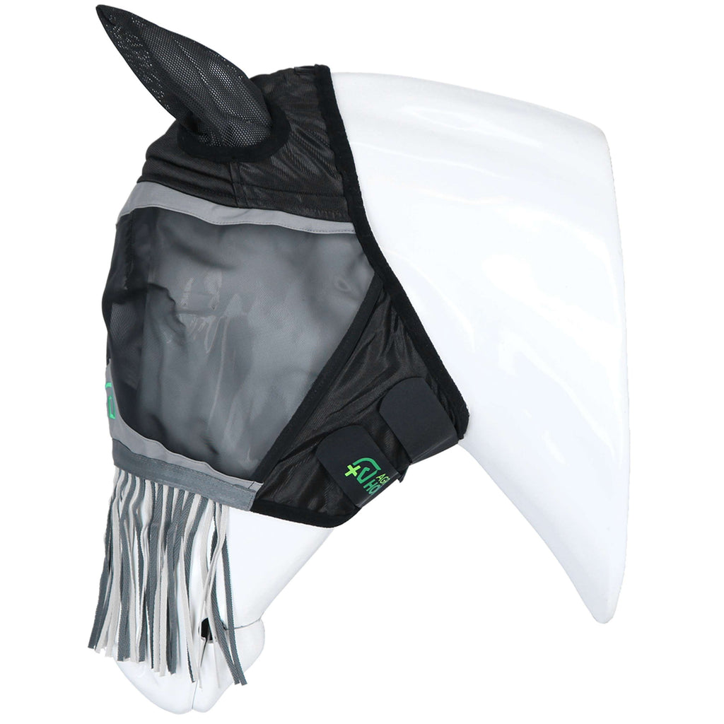 Agradi Horse Fliegenmaske Fine Mesh mit Ohren und Fransen Schwarz