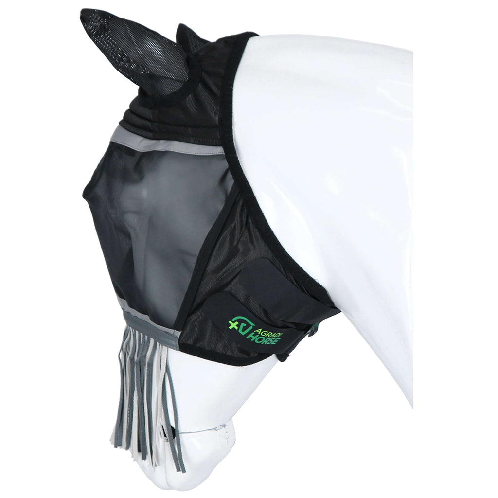Agradi Horse Fliegenmaske Fine Mesh mit Ohren und Fransen Schwarz