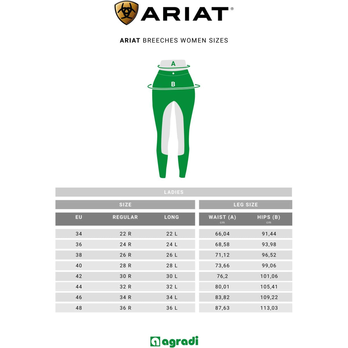 Ariat Reithose Tri Factor Grip Full Grip Damen Weiß