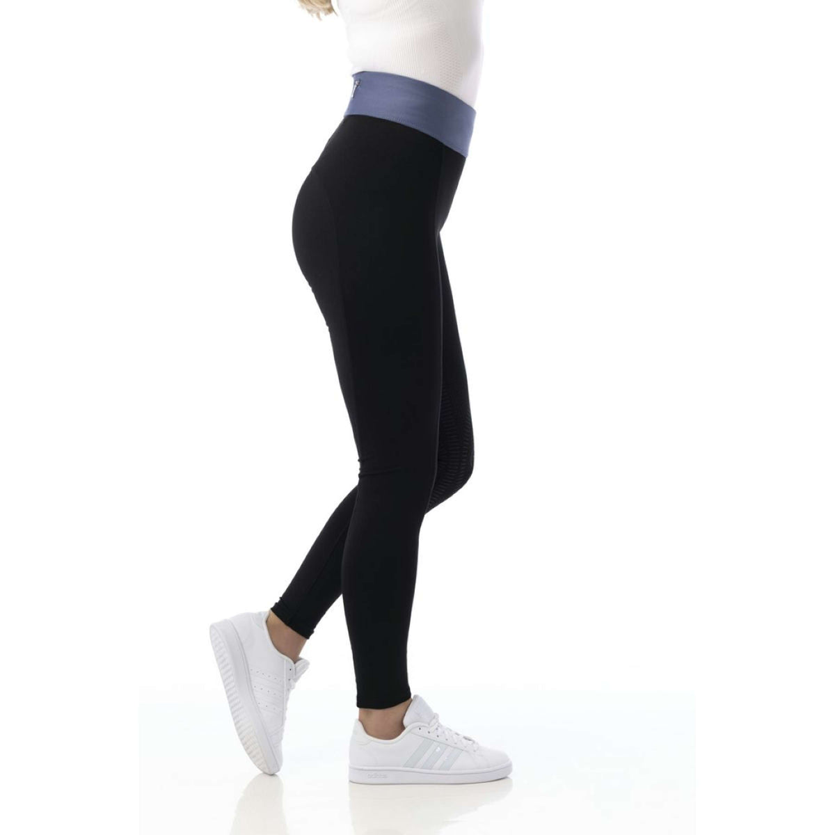 EQUITHÈME Reitleggings Tea Pull-On Silikon Kniebesatz Schwarz/Jeans