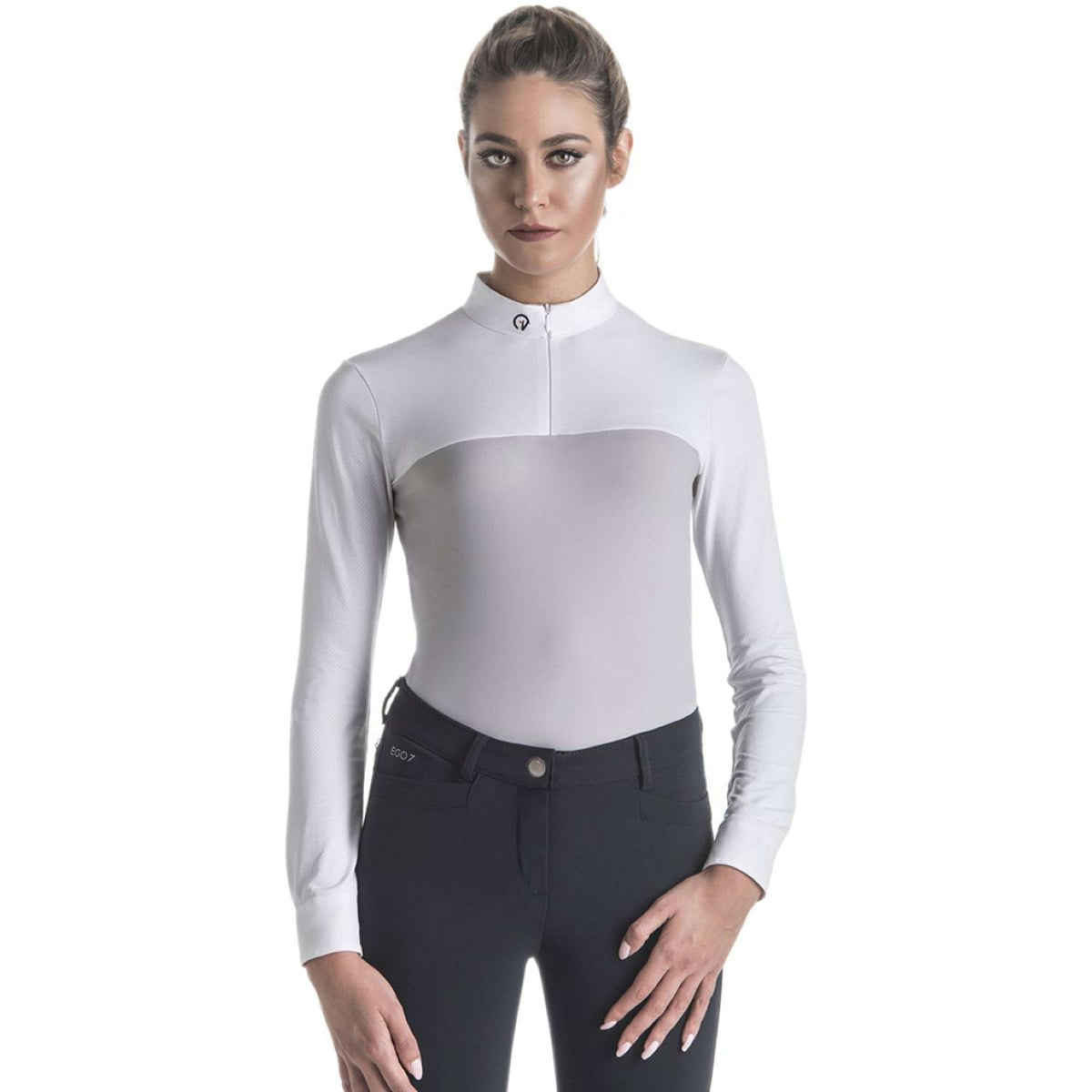 Ego7 Turniershirt Mesh Lange Ärmel Eisgrau/Weiß