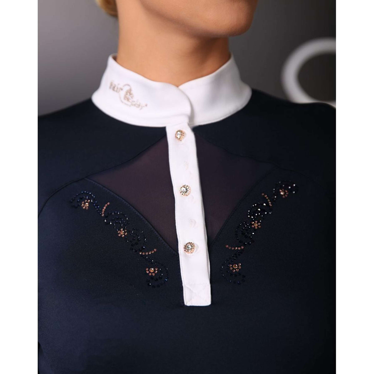 Fair Play Turniershirt Cathrine Rosegold Kurze Ärmel Navy/Weiß