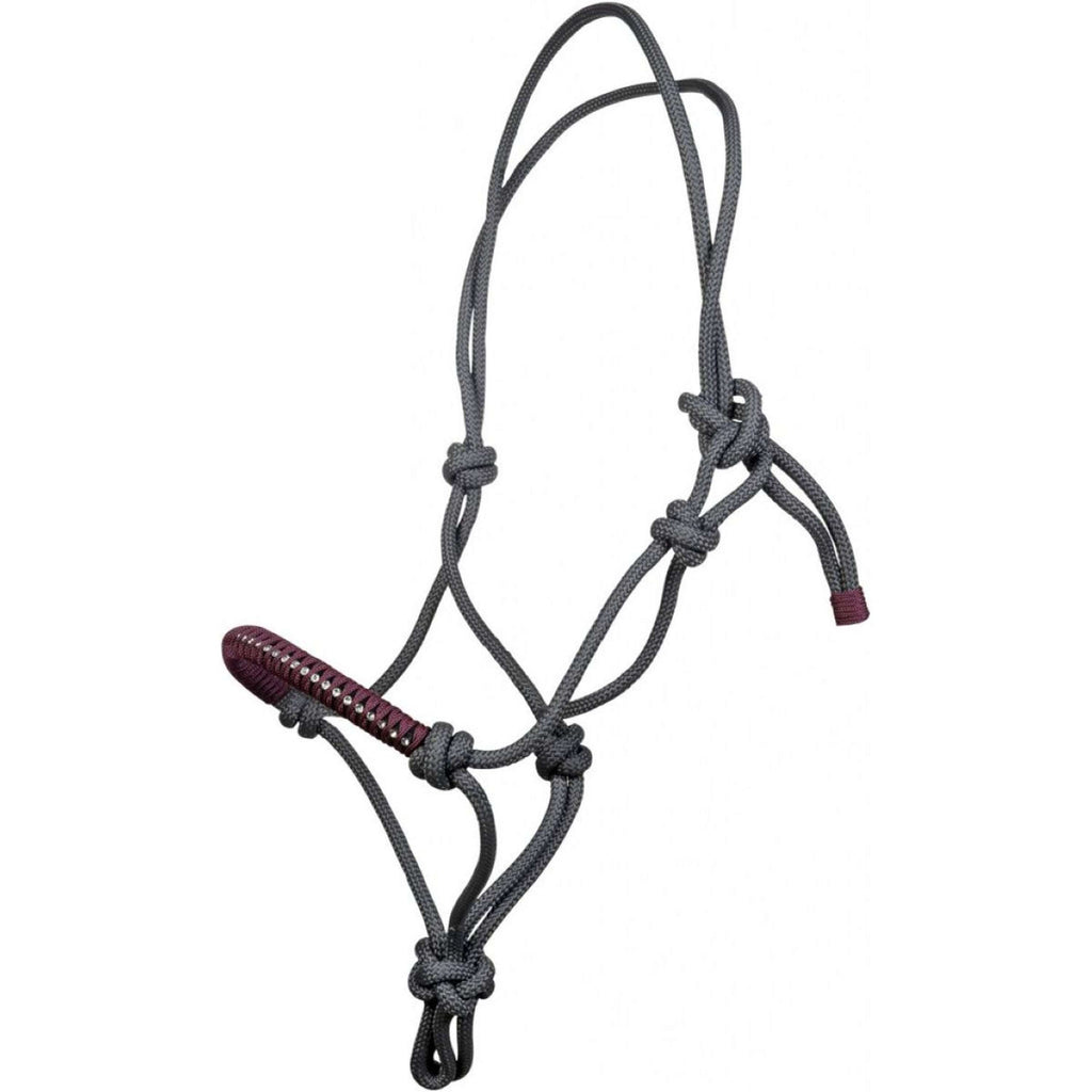 HKM Knotenhalfter Strass Deko Dunkelgrau/Weinbeere