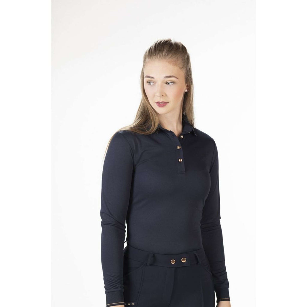 HKM Poloshirt Rosegold Glamour Longsleeve Dunkelblau/Rosegold