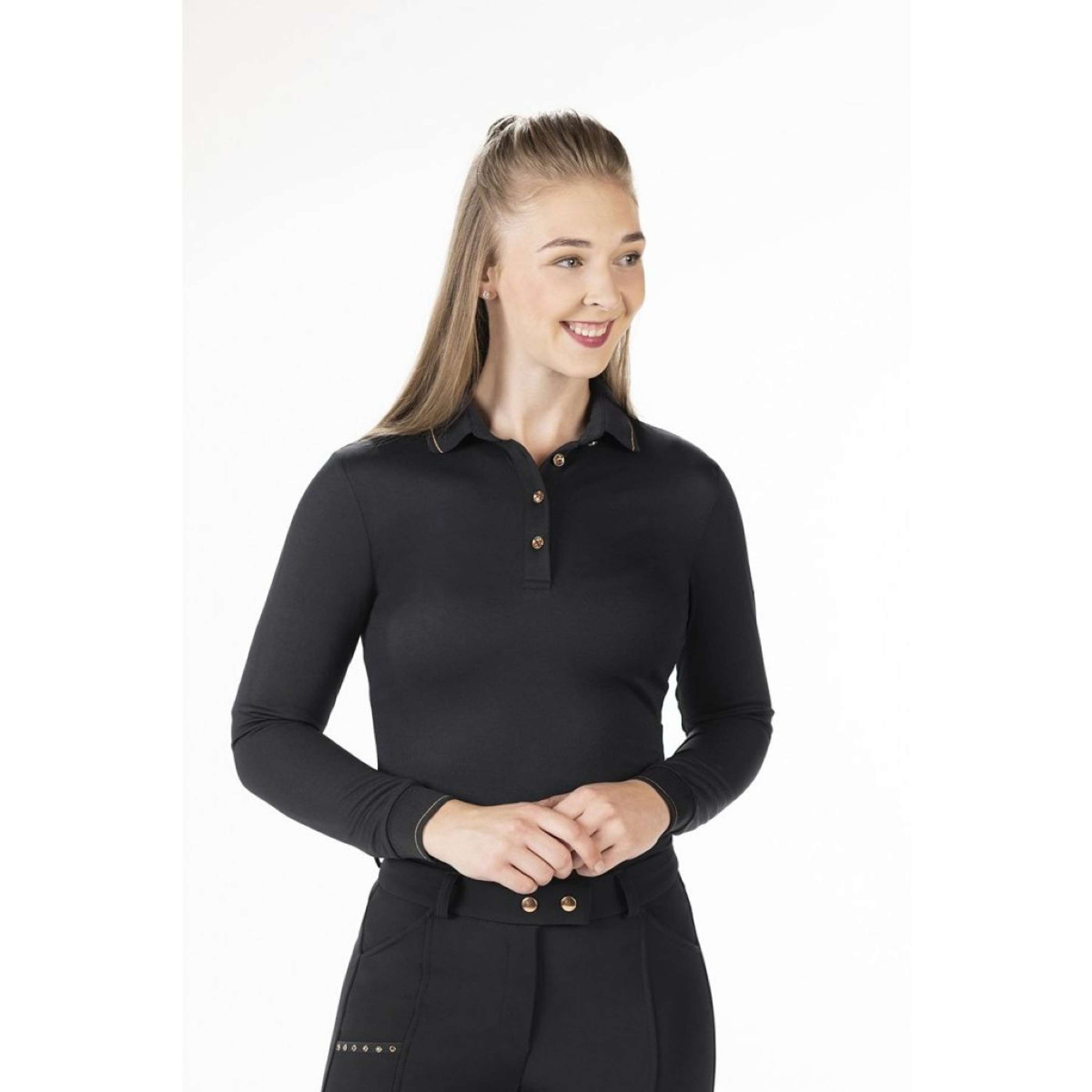 HKM Poloshirt Rosegold Glamour Longsleeve Schwarz/Rosegold