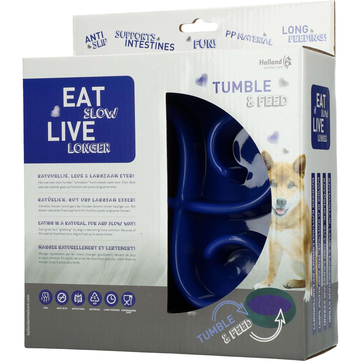 Eat Slow Live Longer Tumble Feeder Blau