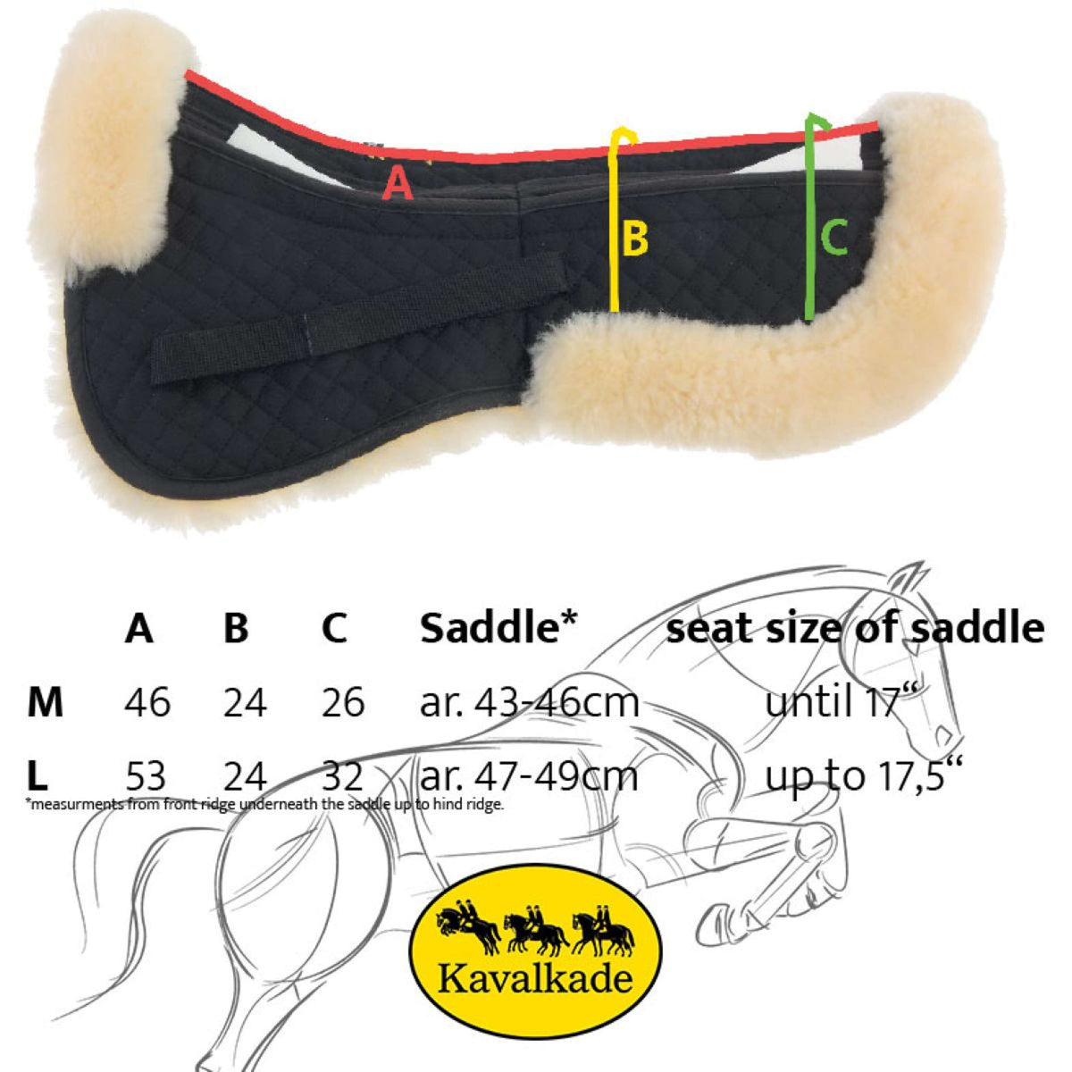 Kavalkade Sattelunterlage mit Lammfell Schwarz/Naturell