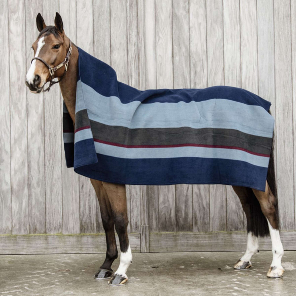 Kentucky Fleecedecke Heavy Square Stripes Navy/Grau Dots