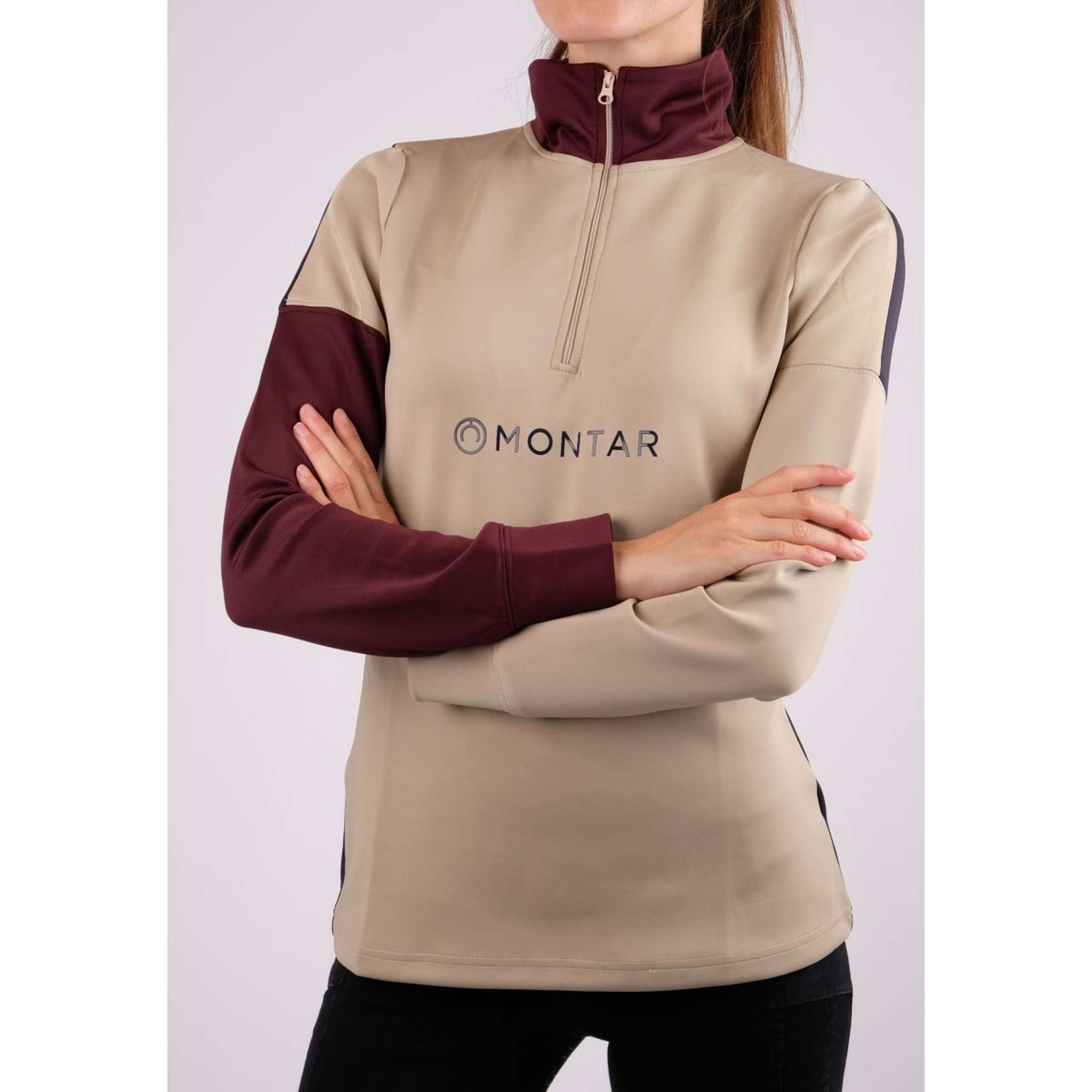 Montar Pullover Maeve mit Reißverschluss Beige/Navy/Plum