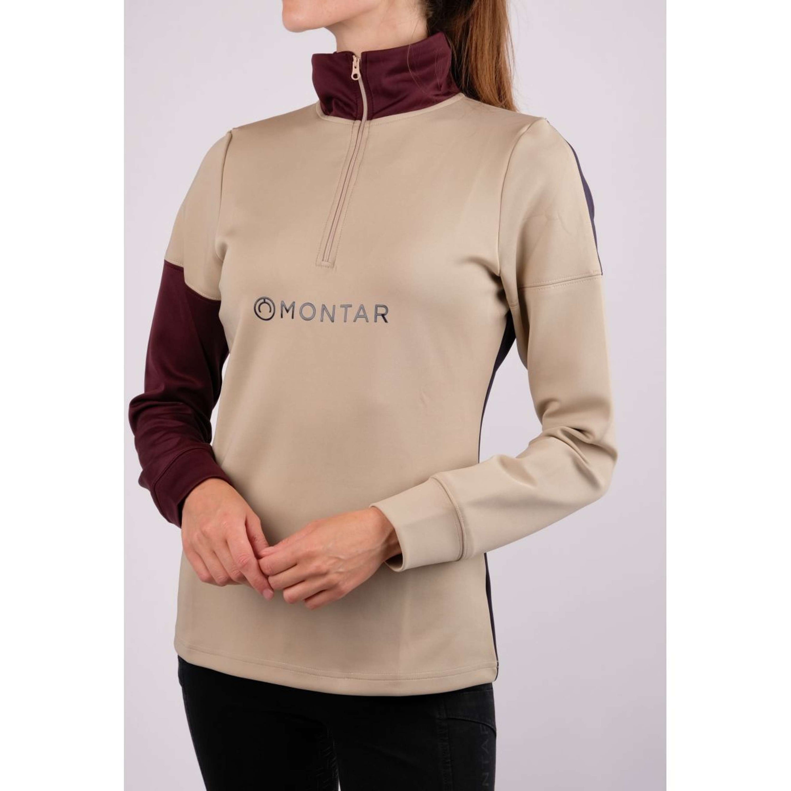 Montar Pullover Maeve mit Reißverschluss Beige/Navy/Plum