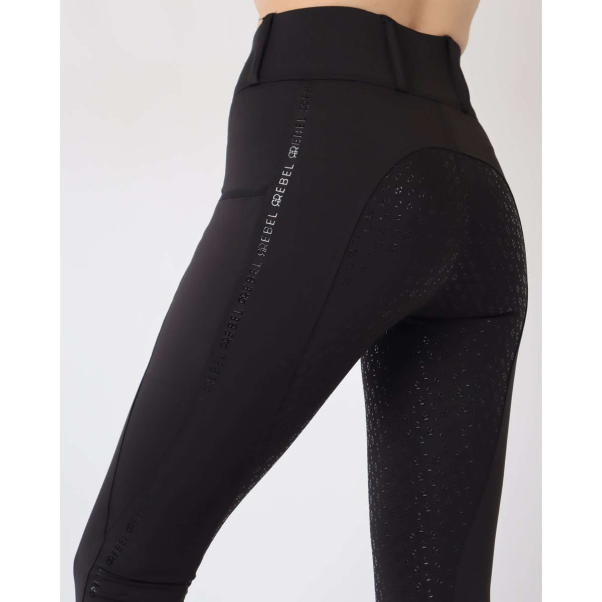 Rebel Pull On Reitleggings Tone in Tone Full Grip Schwarz