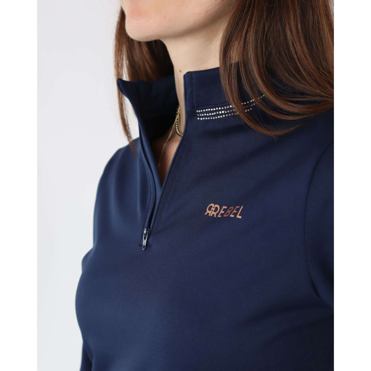 Rebel Shirt Lange Ärmel Crystal Roségoldenes Logo Navy