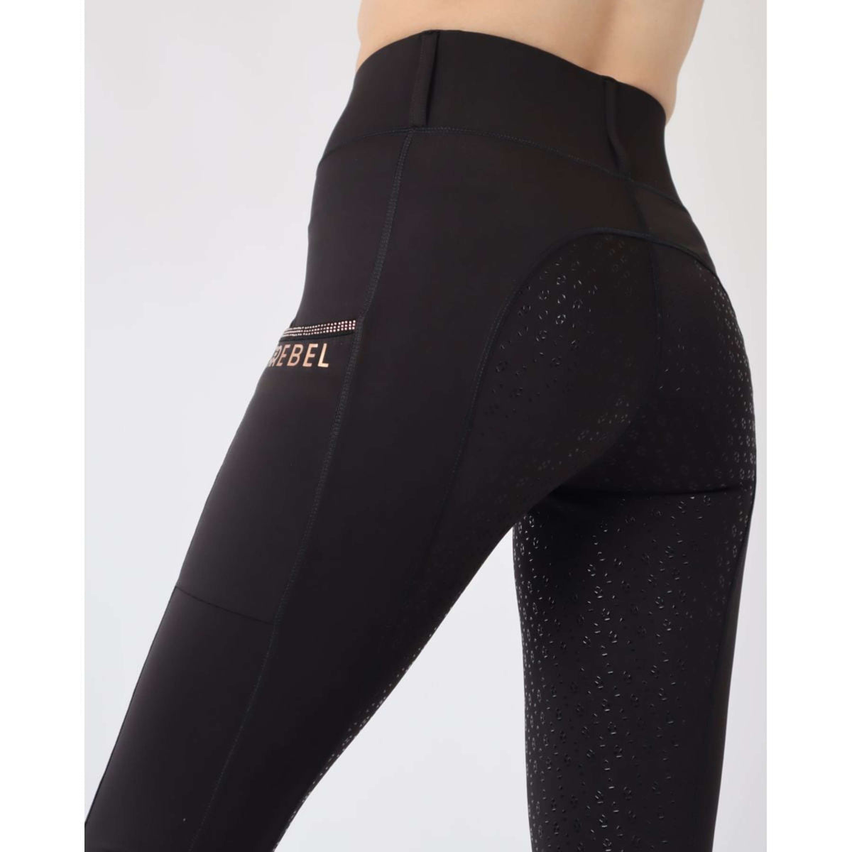 Rebel Pull On Reitleggings Crystal Full Grip Schwarz