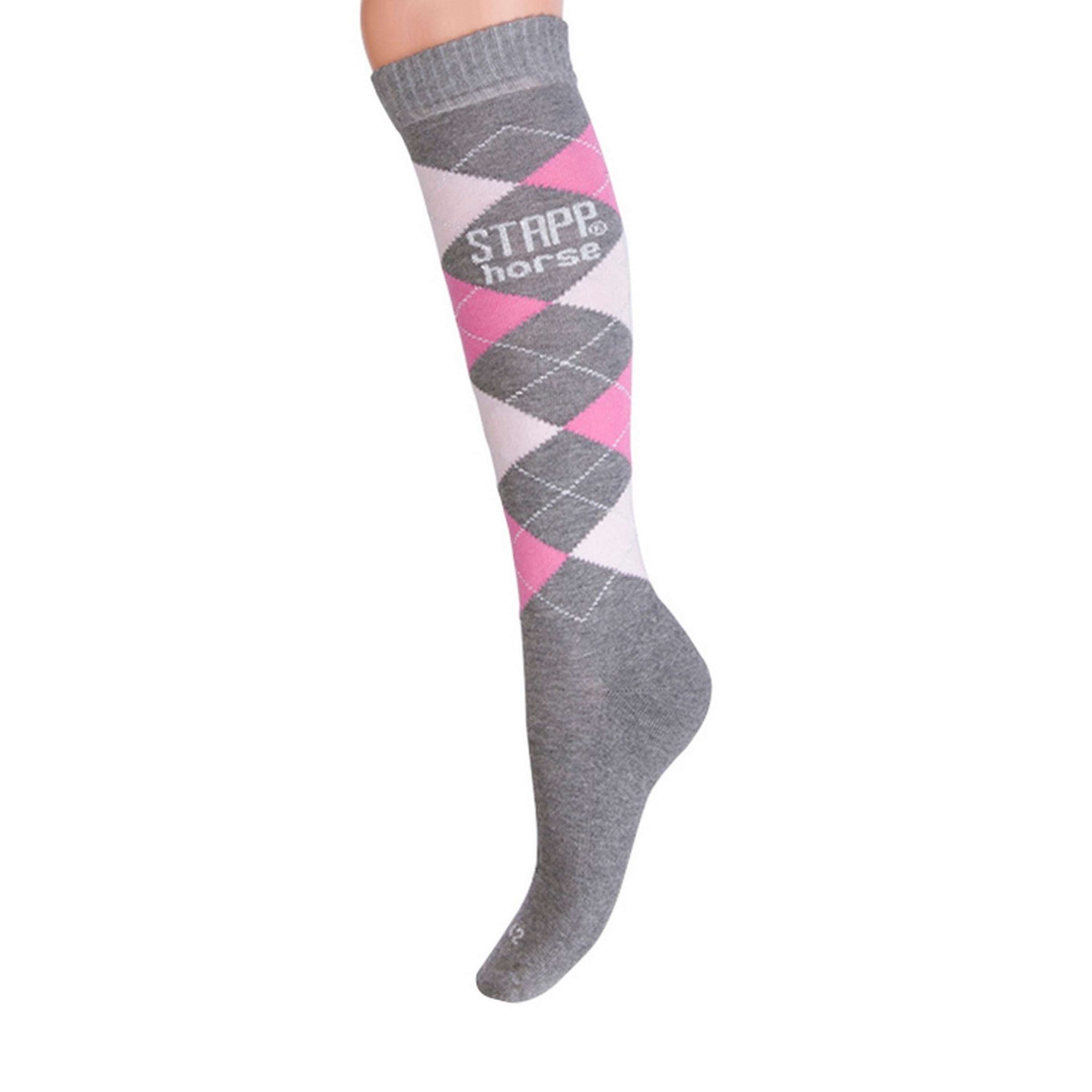 Stapp Horse Reitsocken Checkered Grau/Mittel Rosa/Fuchsia Lurex