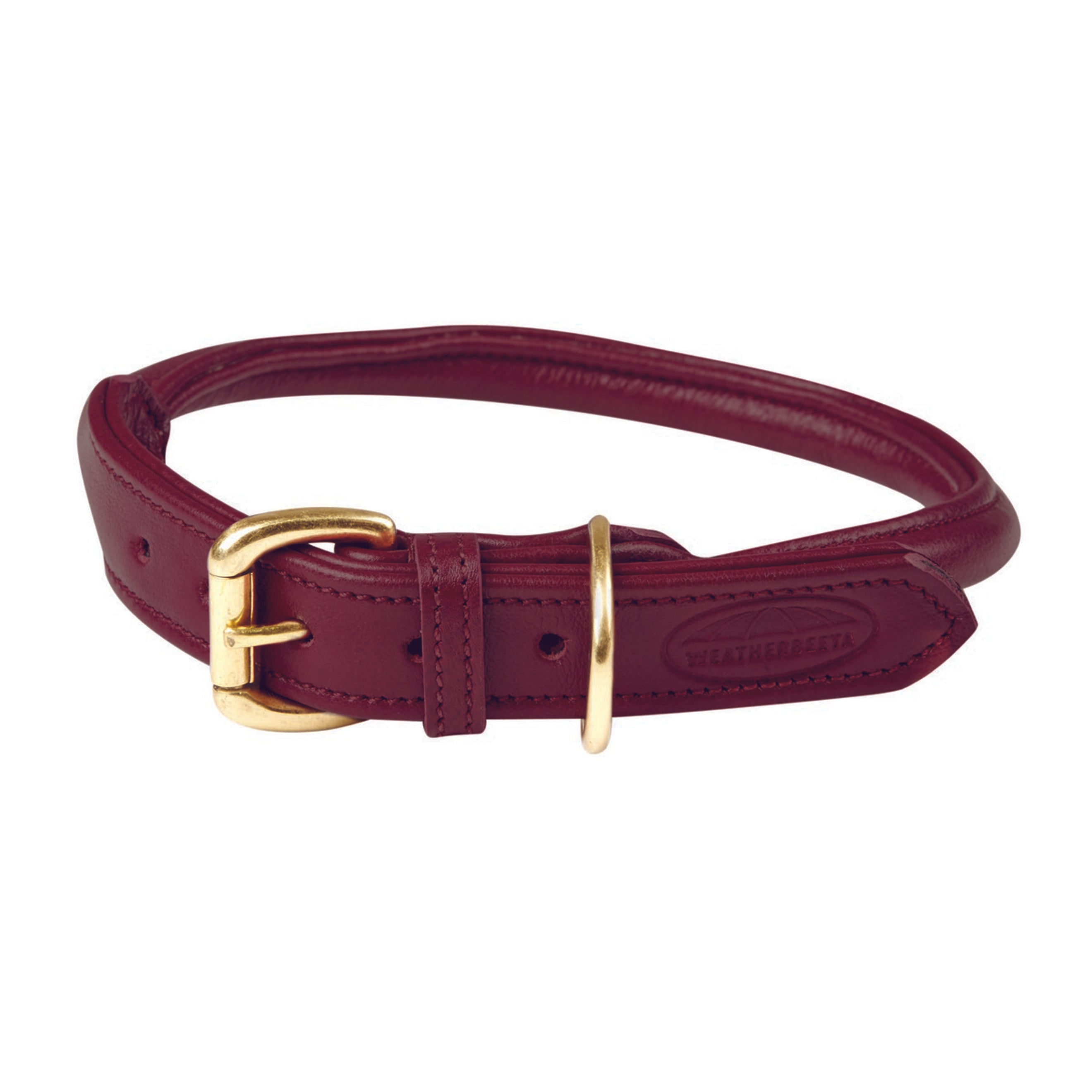 WeatherBeeta Dog Collar Rolled Leather Maroon Red