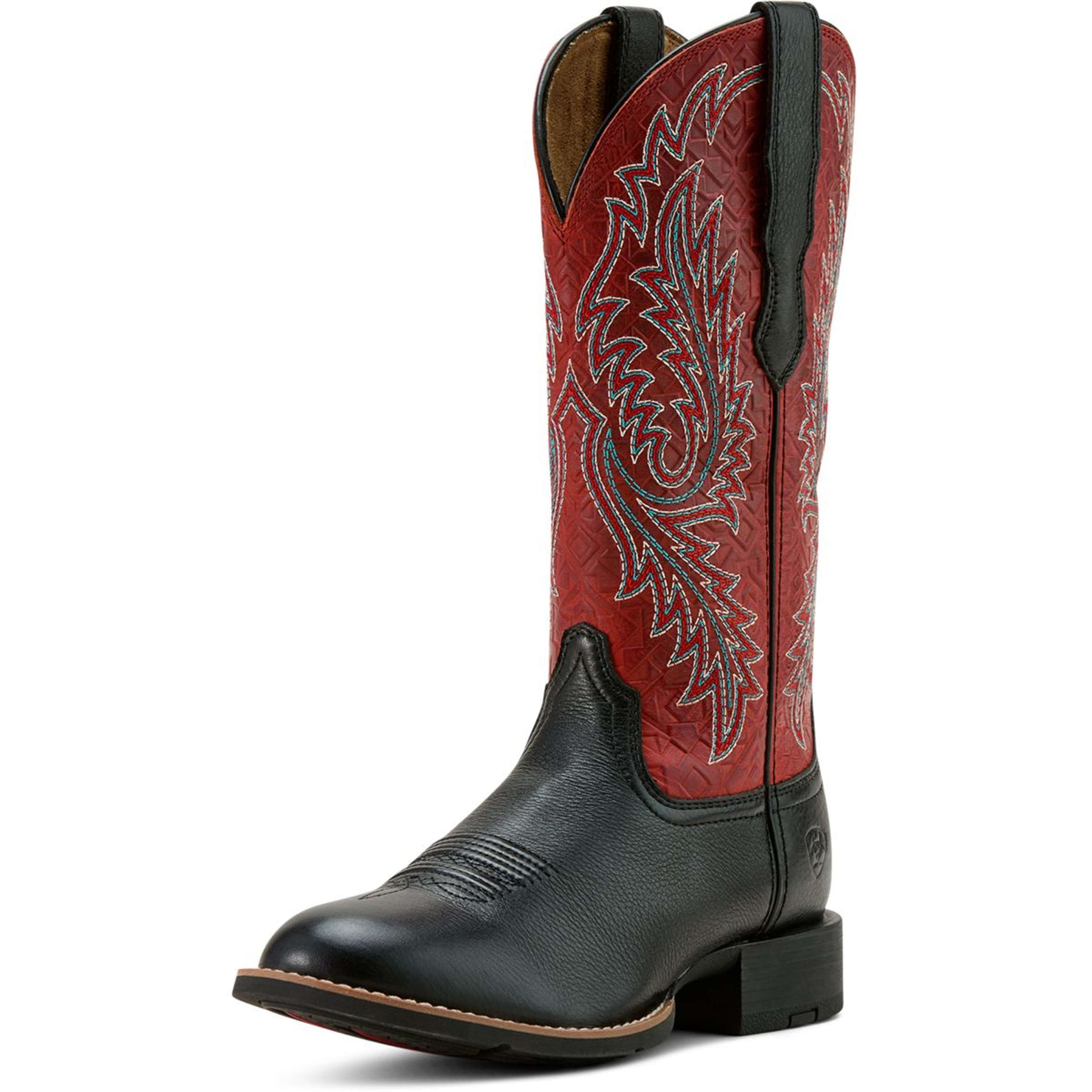Ariat Westernstiefel Round Up Stretchfit Damen Black Deertan/Garnet Emboss