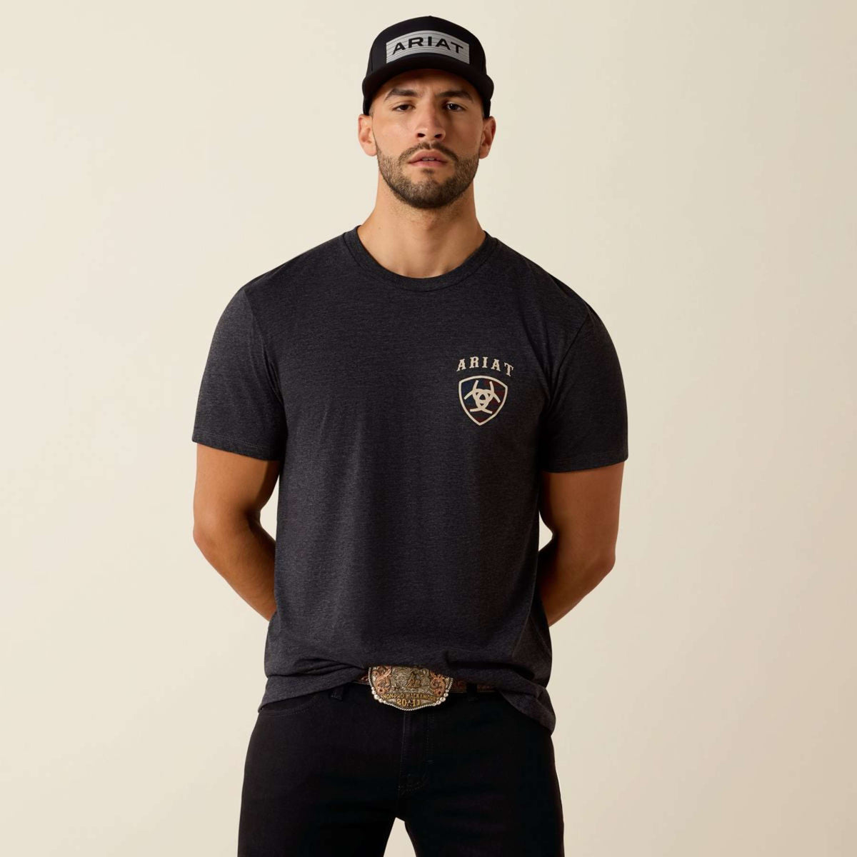 Ariat T-Shirt American Bison Tee Herren Charcoal Heather