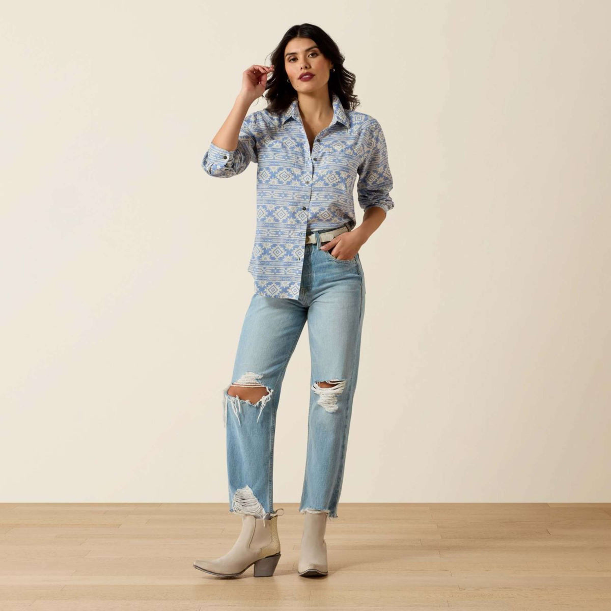 Ariat Bluse Billie Jean Damen Ashleigh Blue Crystal Southwes