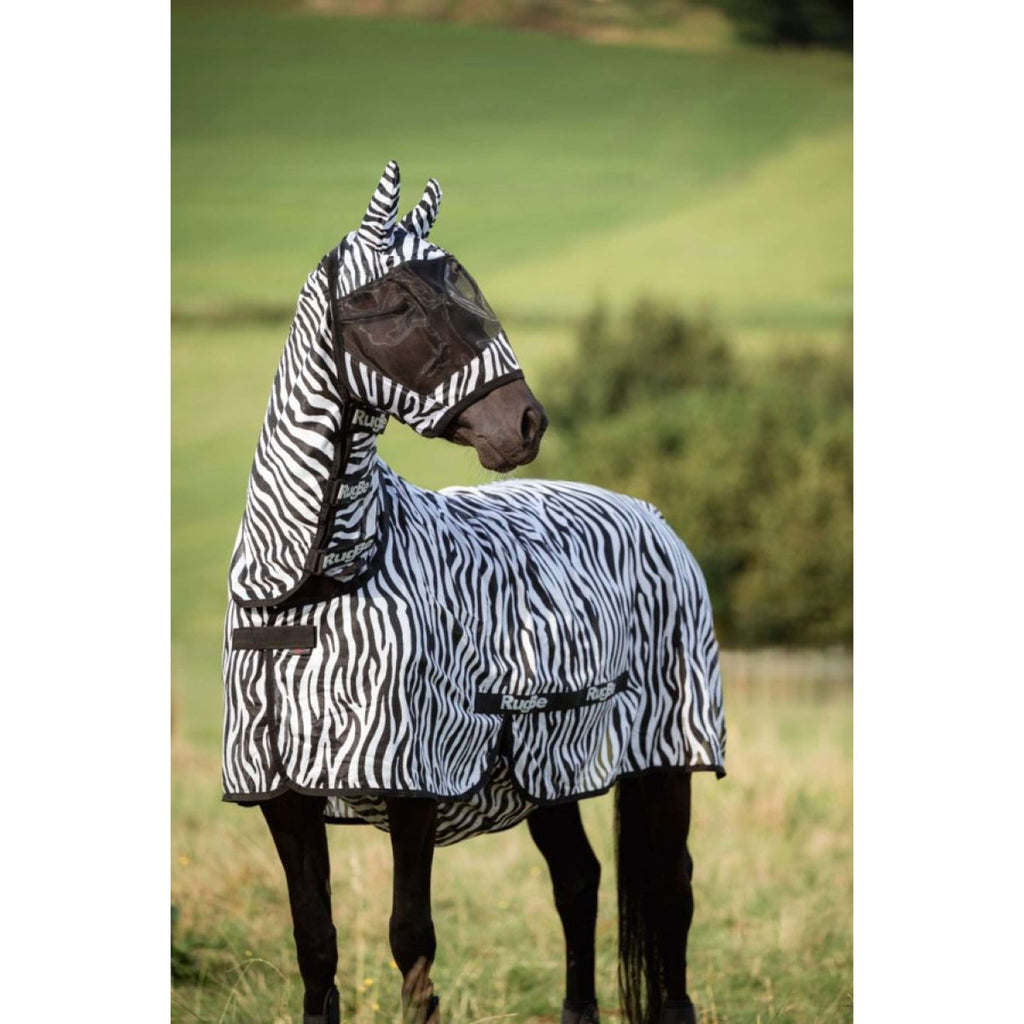 RugBe by Covalliero Fliegenmaske mit Ohrbedeckung Schwarz Zebra