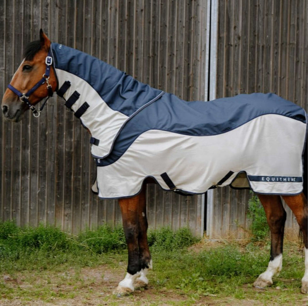 EQUITHÈME Fliegendecke TYREX Combofly 600D mit Halsteil Navy Blue/Grey