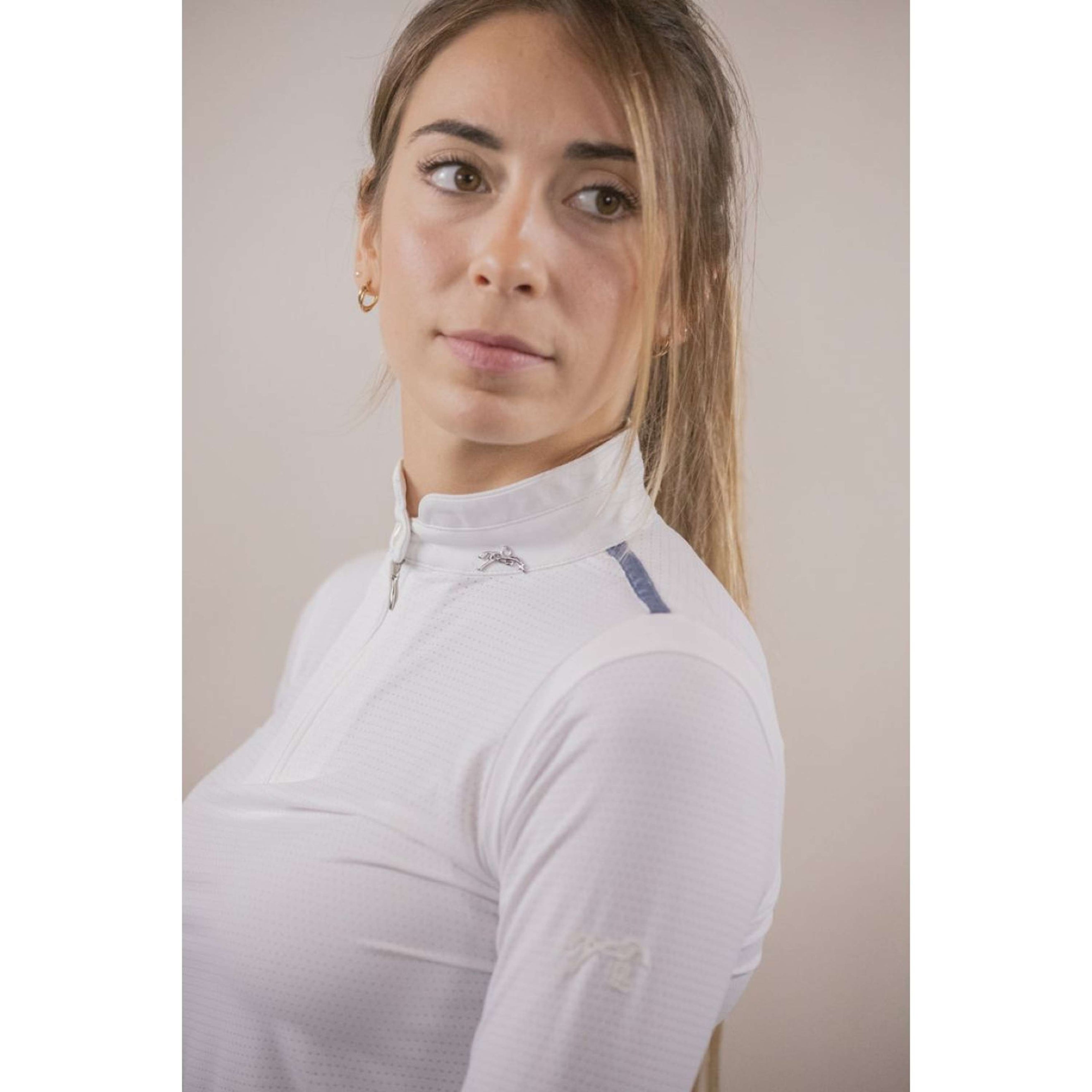 Pénélope Turniershirt Seville Mesh Lange Ärmel Weiß