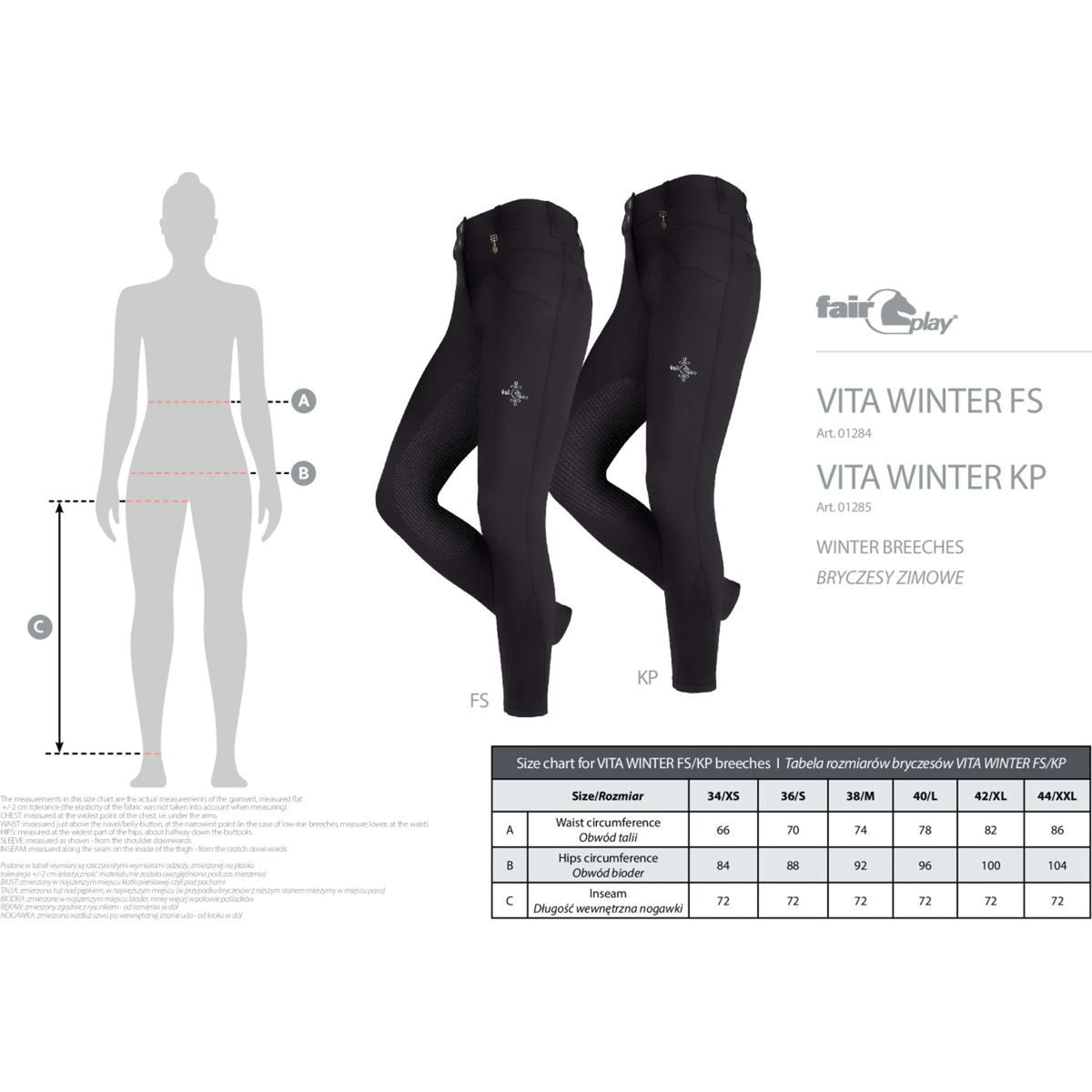 Fair Play Reithose Vita Winter Full Grip Schwarz