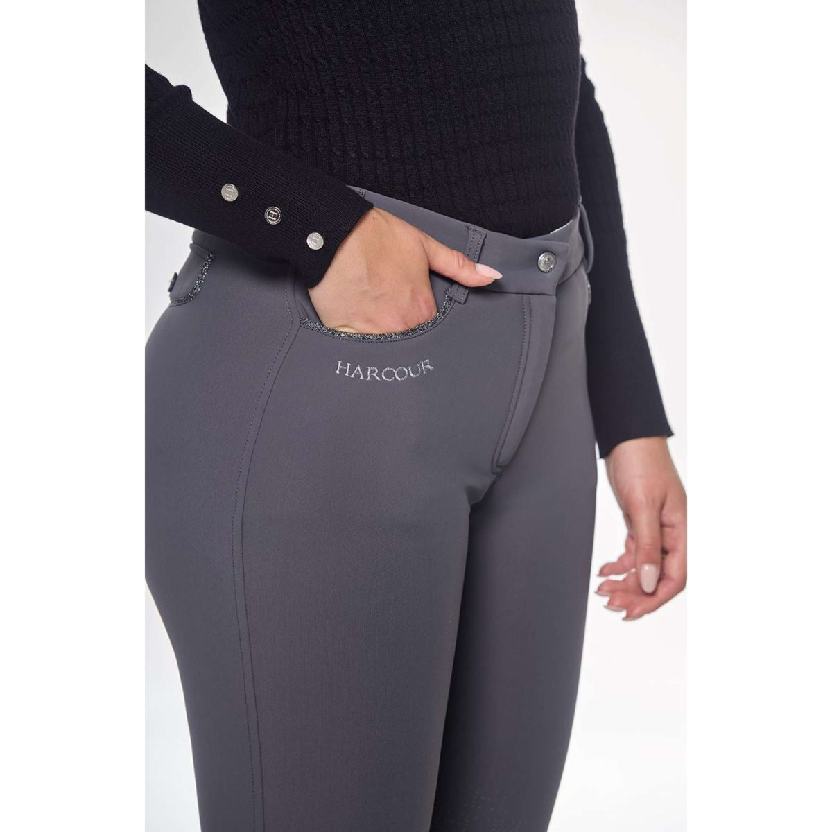 Harcour Reithose Jaipur Fix System Grip Polarfleece Damen Anthrazit