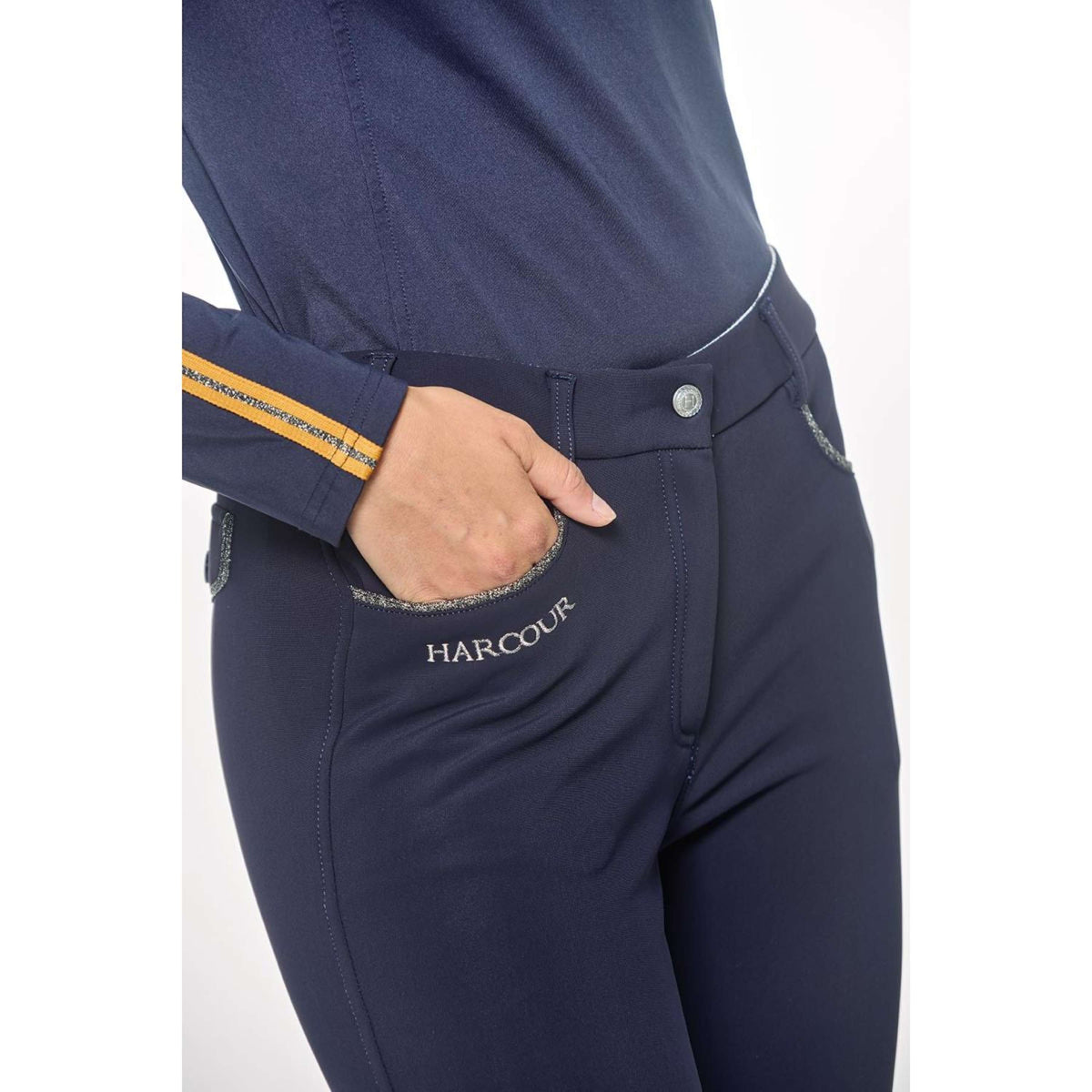 Harcour Reithose Jaipur Fix System Grip Polarfleece Damen Navy