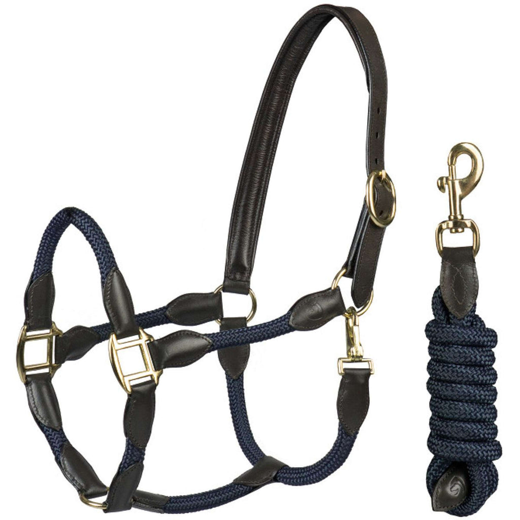 HORKA Halfter Set Leder mit Schnur Braun/blau