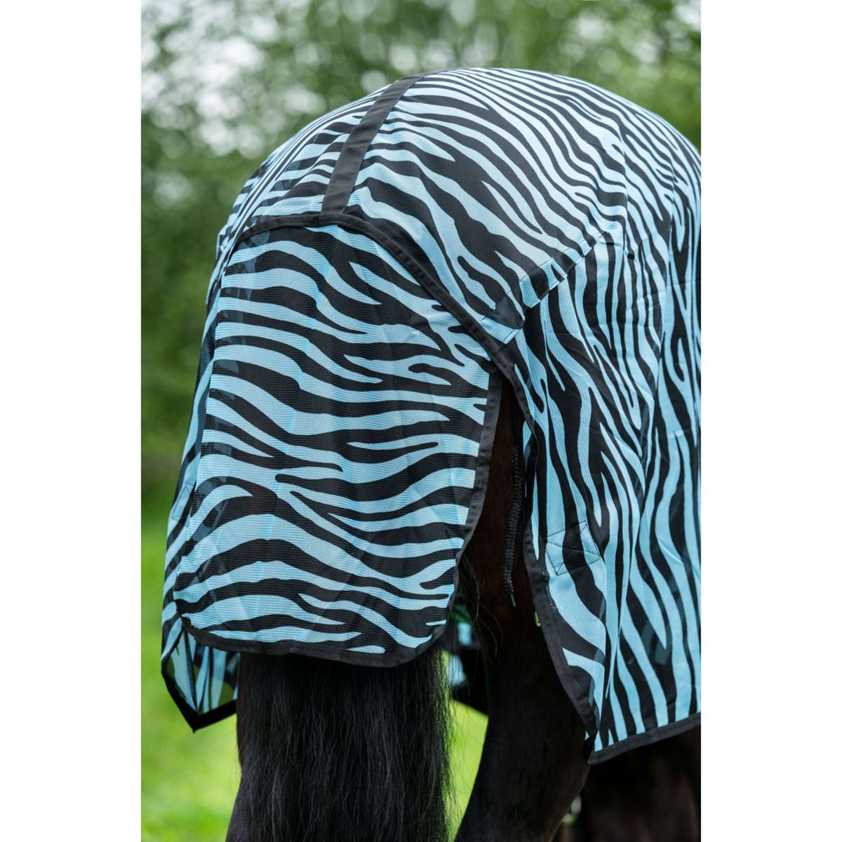 HKM Fliegendecke Zebra mit Halsteil Aqua