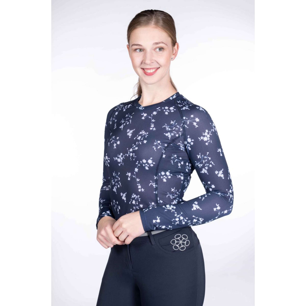 HKM Funktionshirt Bloomsbury Fleurs Dunkelblau/Weiß