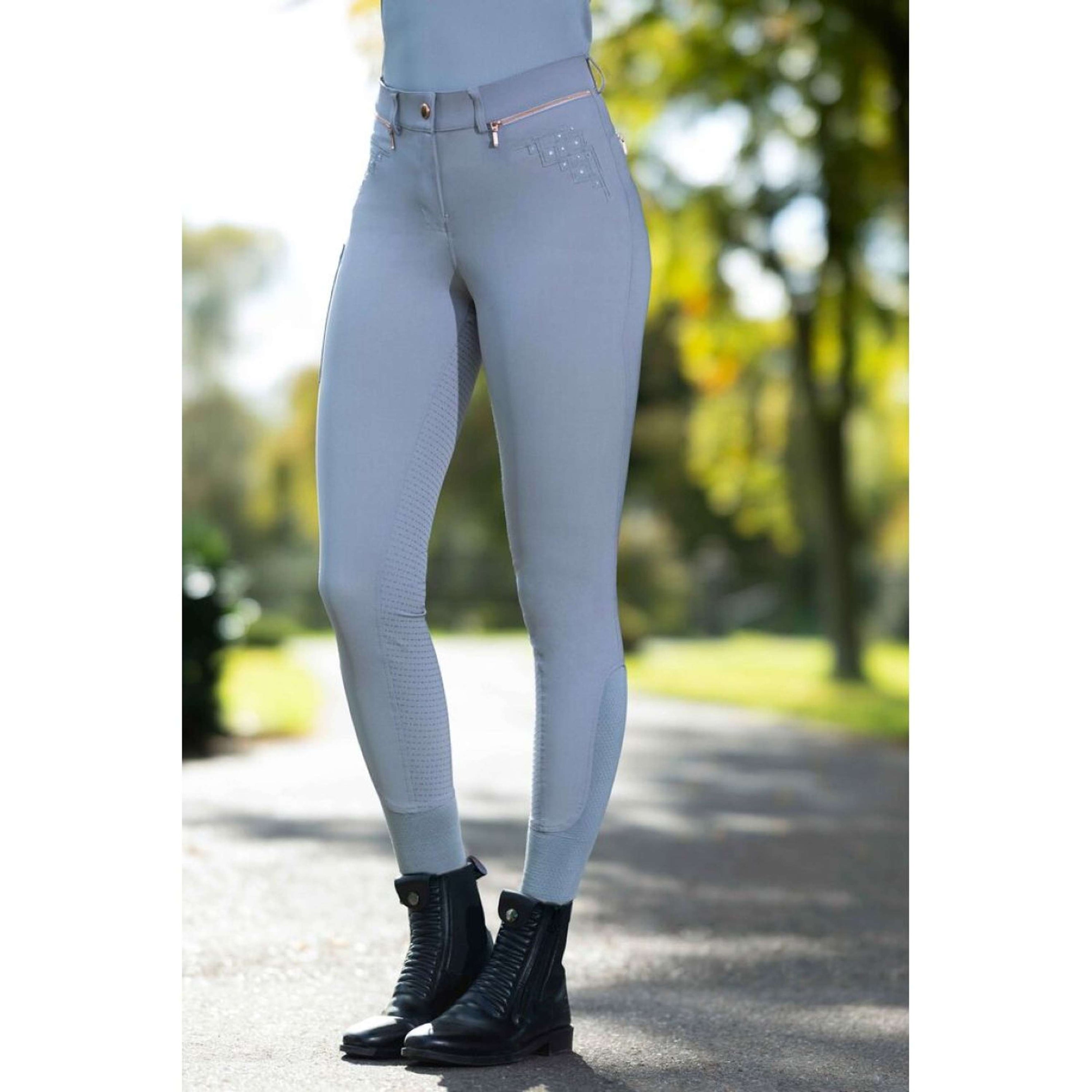 HKM Reithose Rosegold Sparkle Full Grip Grau/Roségold
