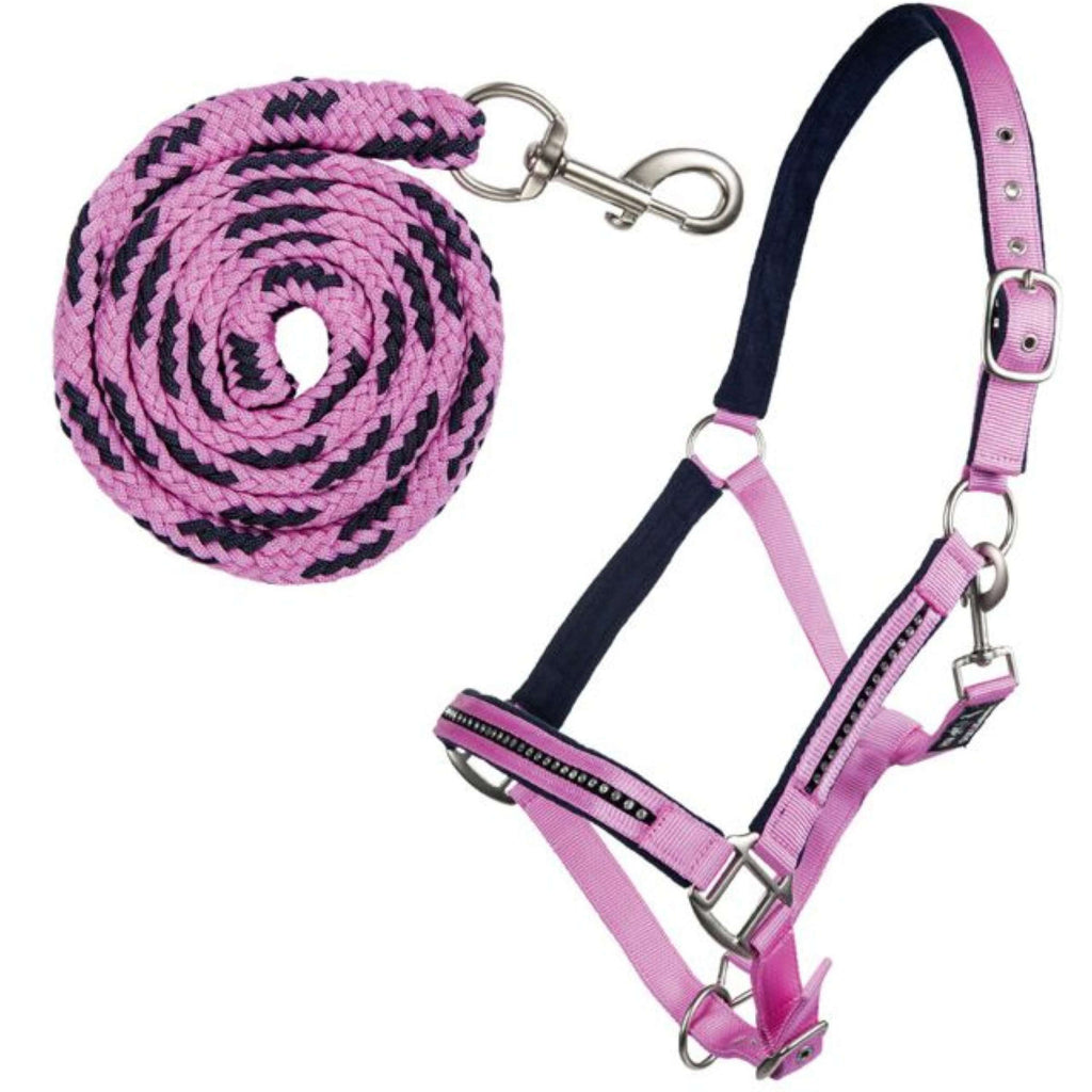 HKM Halfterset Crystal, weich unterlegt Rosa Blau
