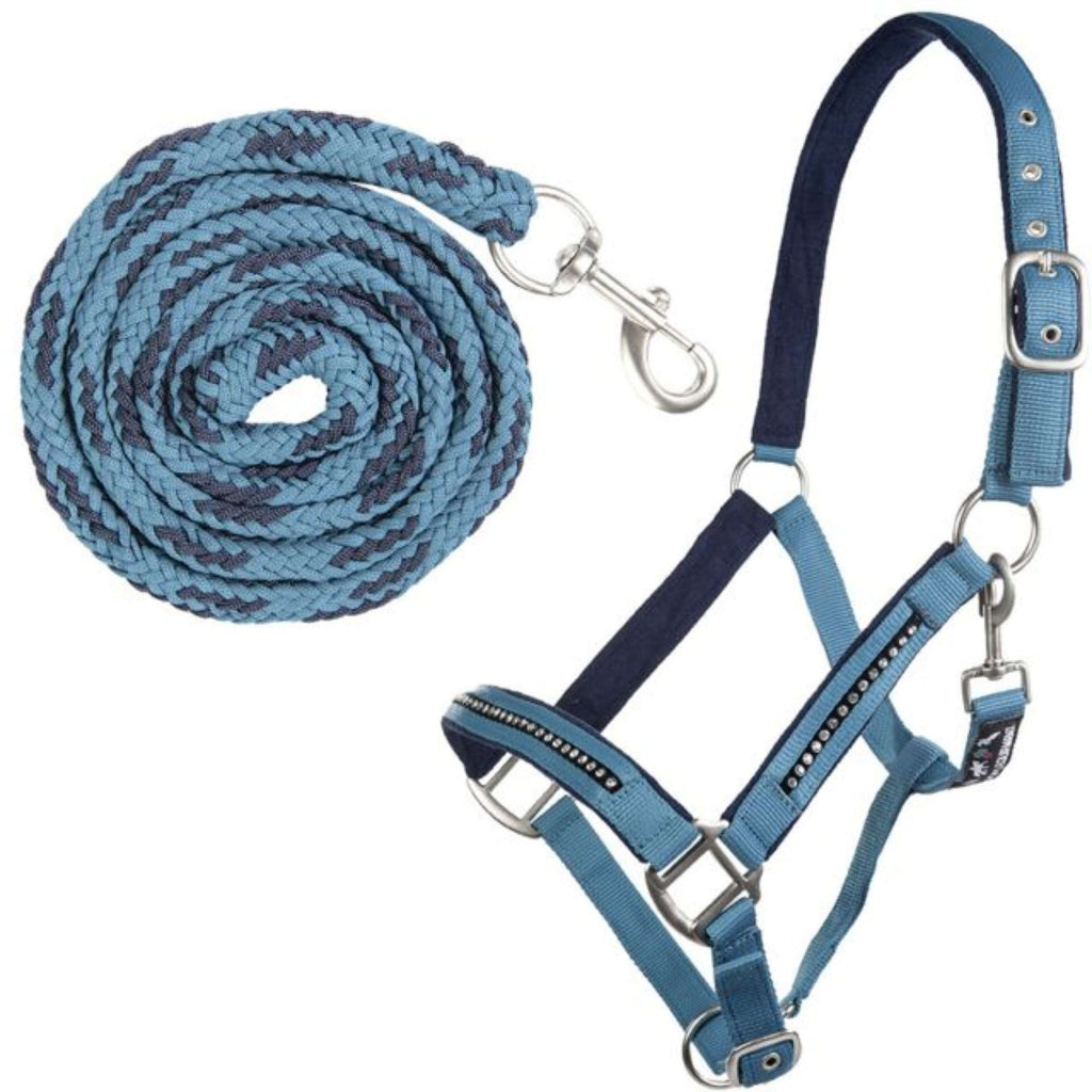 HKM Halfterset Crystal, weich unterlegt Petrol Navy