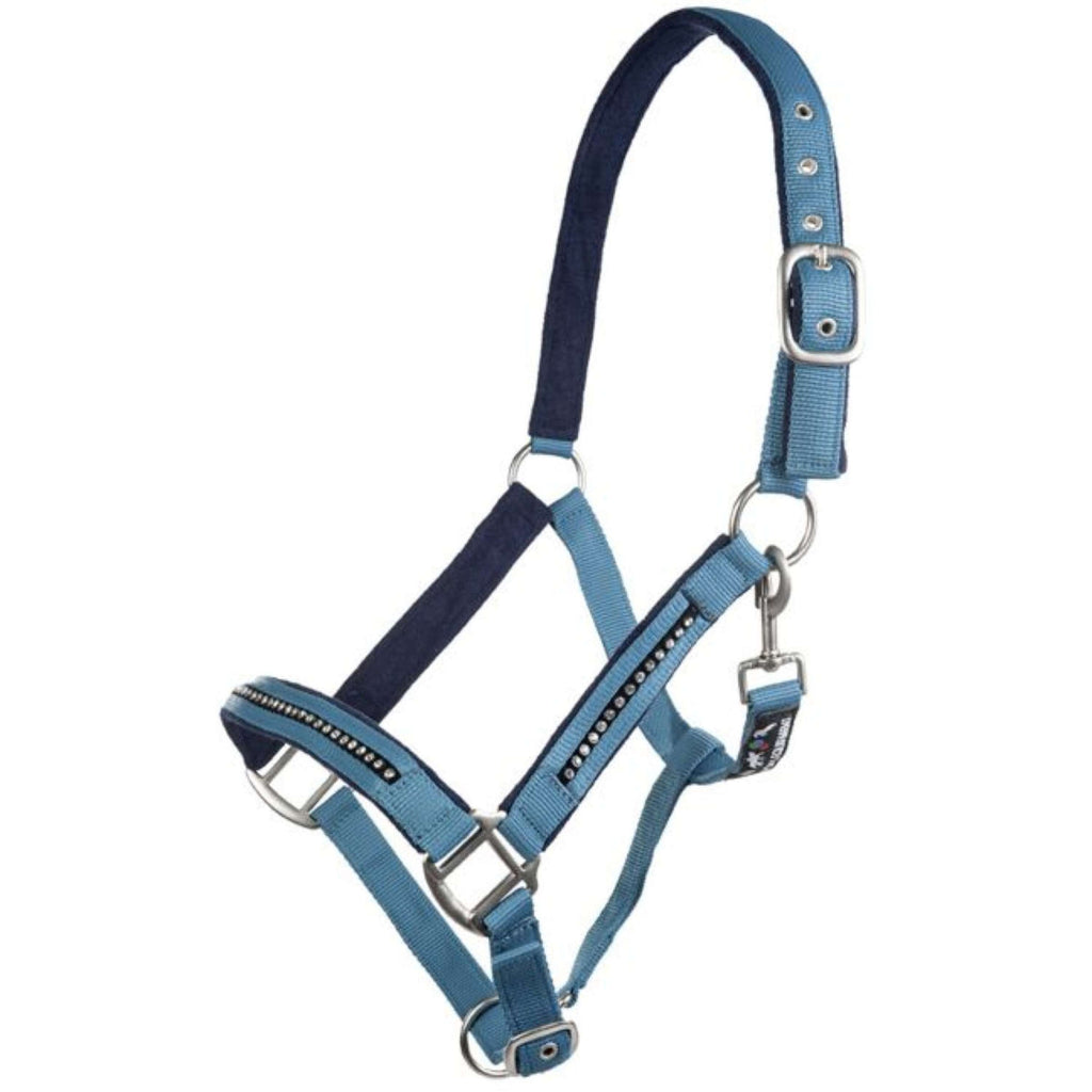 HKM Halfterset Crystal, weich unterlegt Petrol Navy