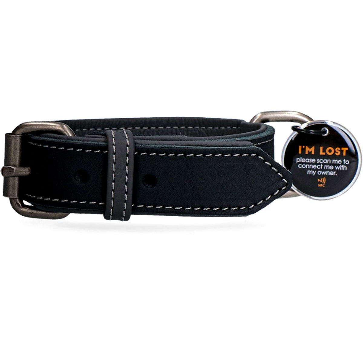 Spotted Pro! Hundehalsband Leder Schwarz