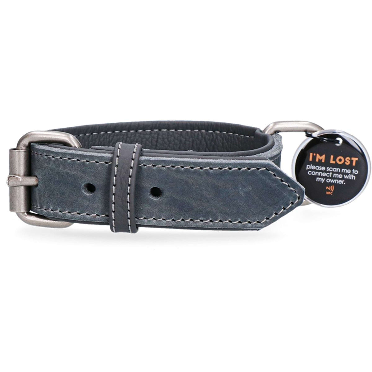 Spotted Pro! Hundehalsband Leder Grau