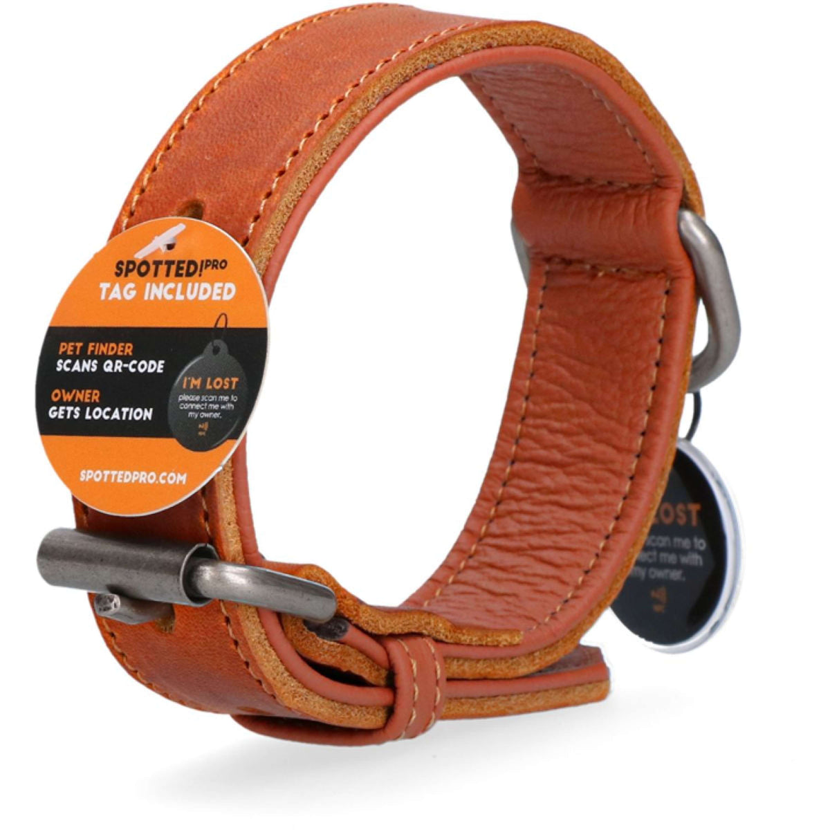 Spotted Pro! Hundehalsband Leder Cognac