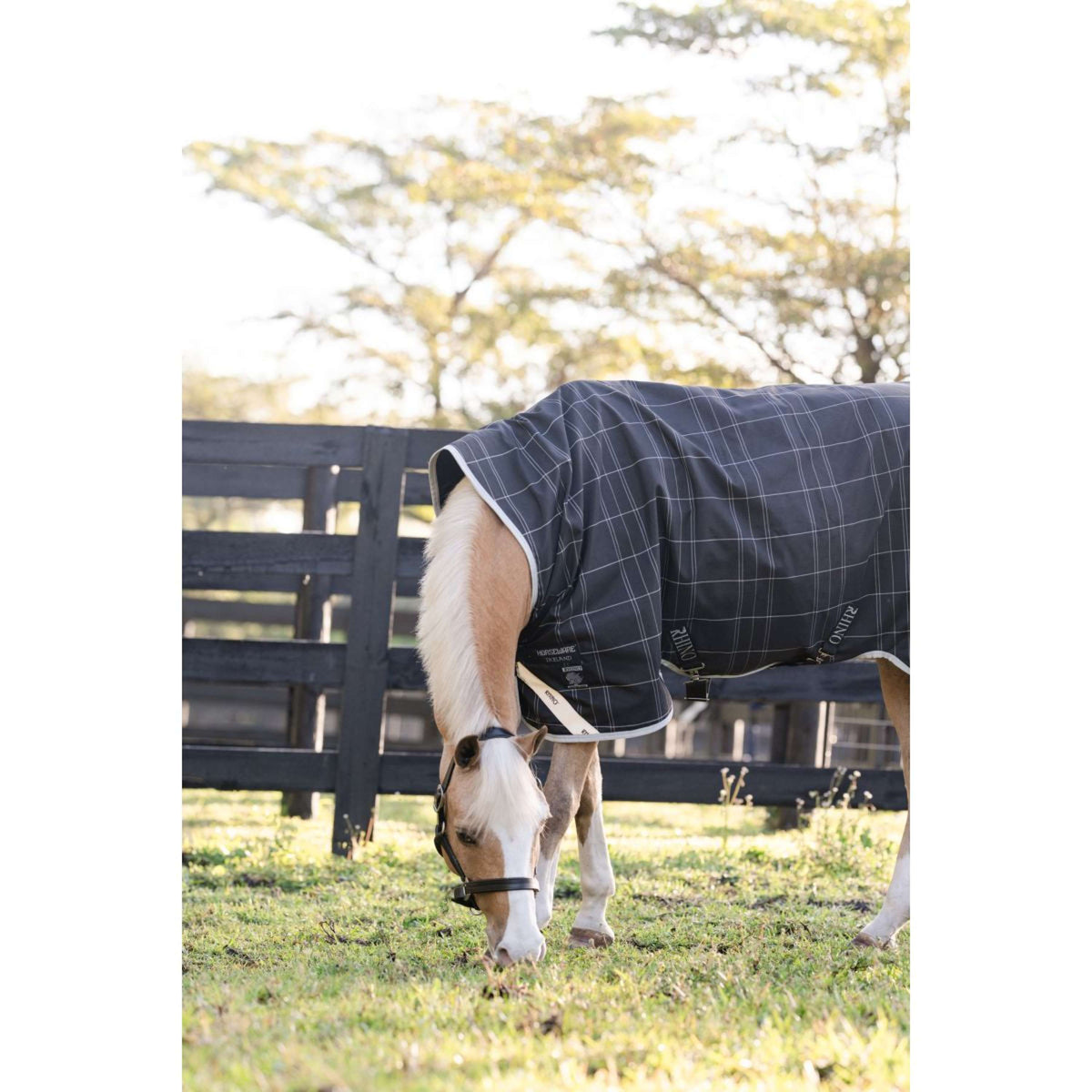 Rhino Wug Pony Turnout 250g Varilayer Black/Grey/White Check/Gray