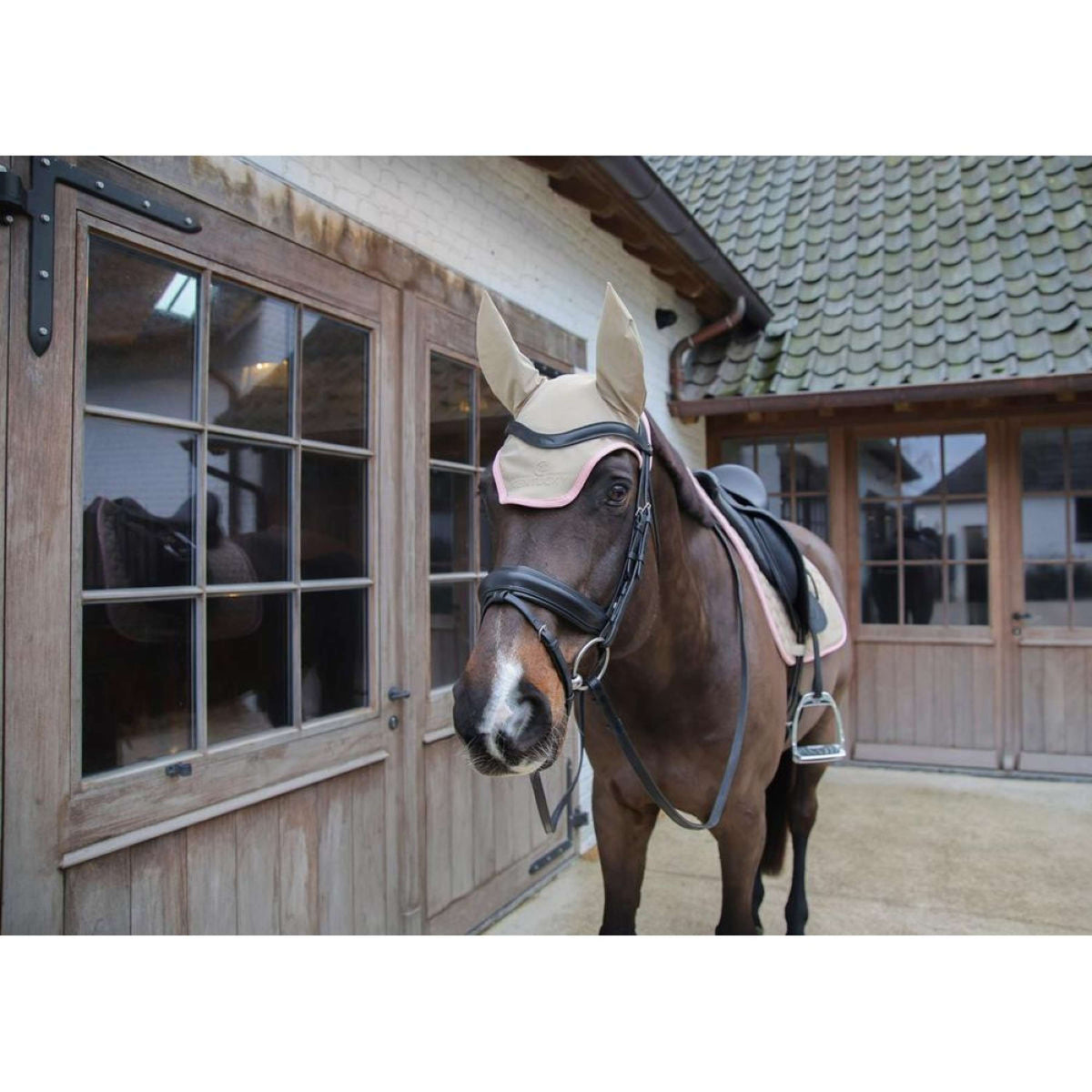 Kentucky Horsewear Fliegenhaube Wellington Softshell Beige/Altrosa