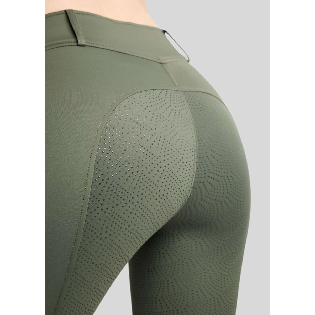 Montar Thermo-Reitleggings MoAddie Hybrid Gun Metal Logo Full Grip Forest Green