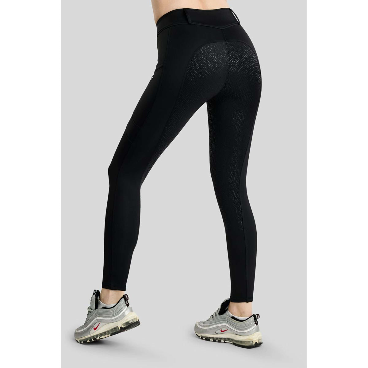 Montar Thermo-Reitleggings MoAddie Hybrid Gun Metal Logo Full Grip Schwarz