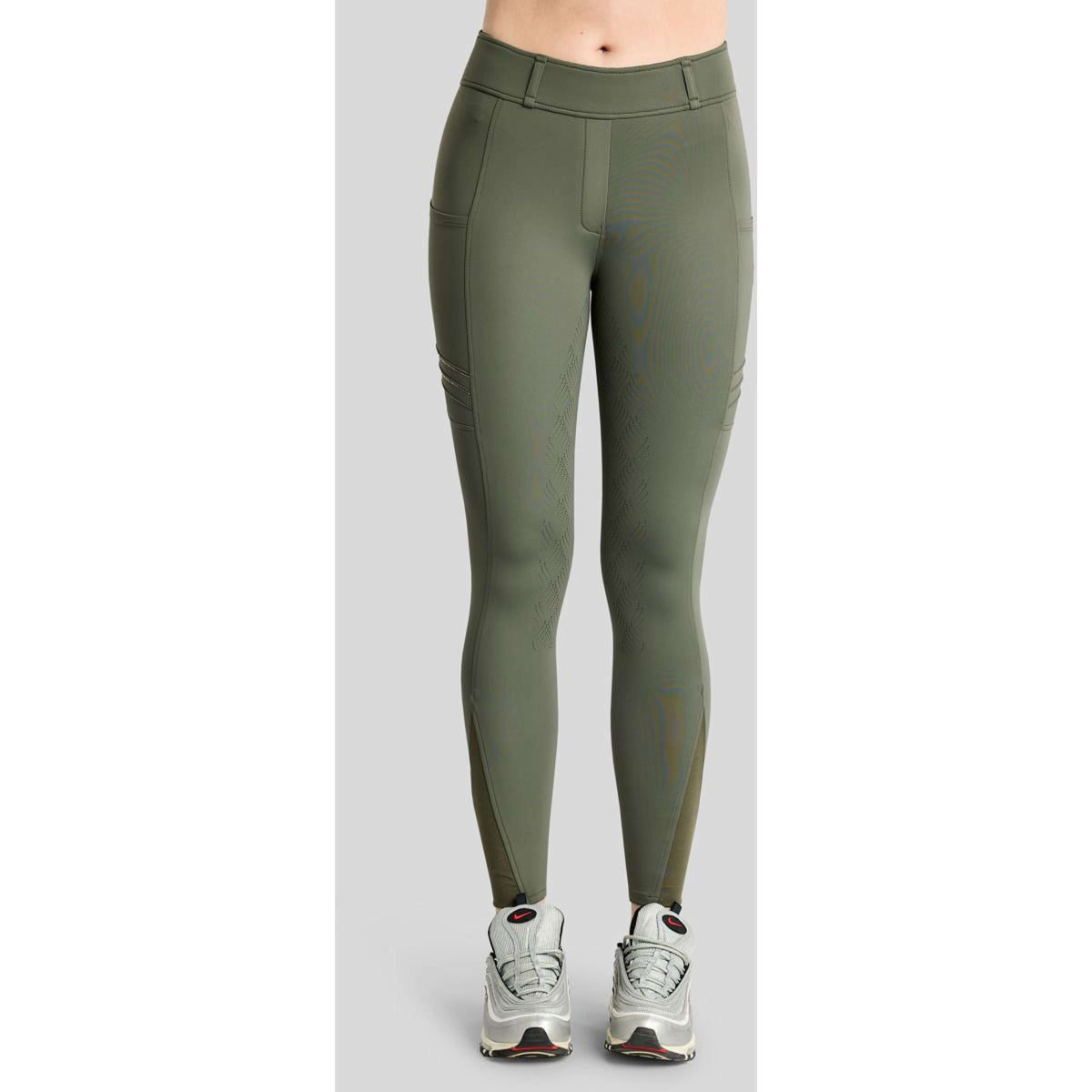 Montar Reitleggings MoWilma Hybrid Pintucks Golden Quartz Crystals Full Grip Forest Green