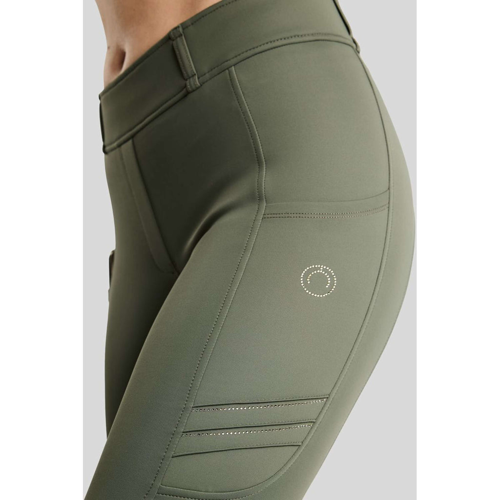 Montar Reitleggings MoWilma Hybrid Pintucks Golden Quartz Crystals Full Grip Forest Green