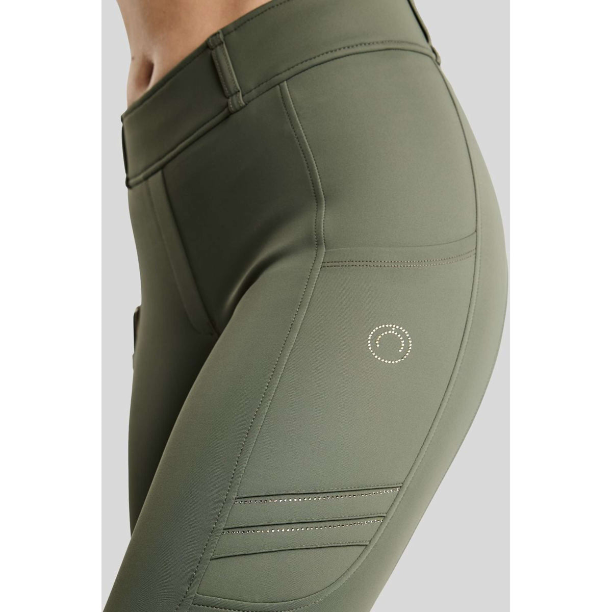 Montar Reitleggings MoWilma Hybrid Pintucks Golden Quartz Crystals Full Grip Forest Green